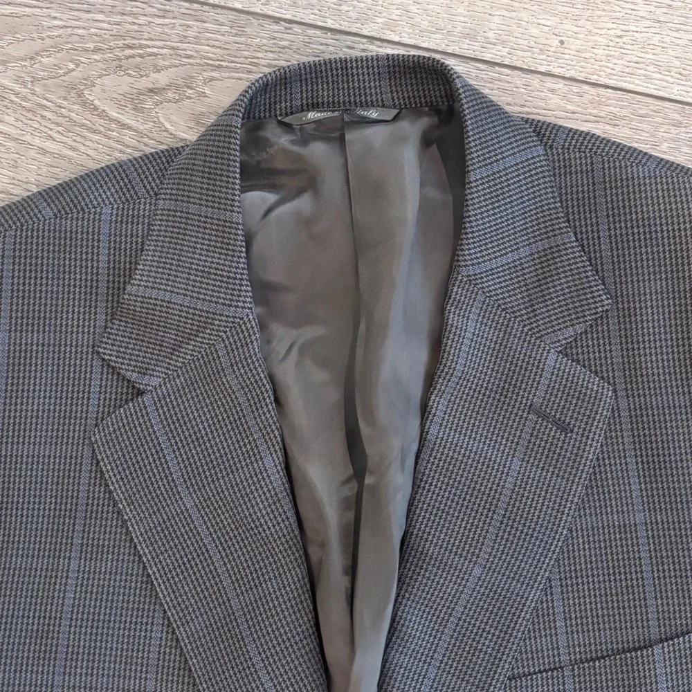 Canali Sport Coat Mens 38R‎ Grey Silk Wool Blend Micro Check Blazer Italy